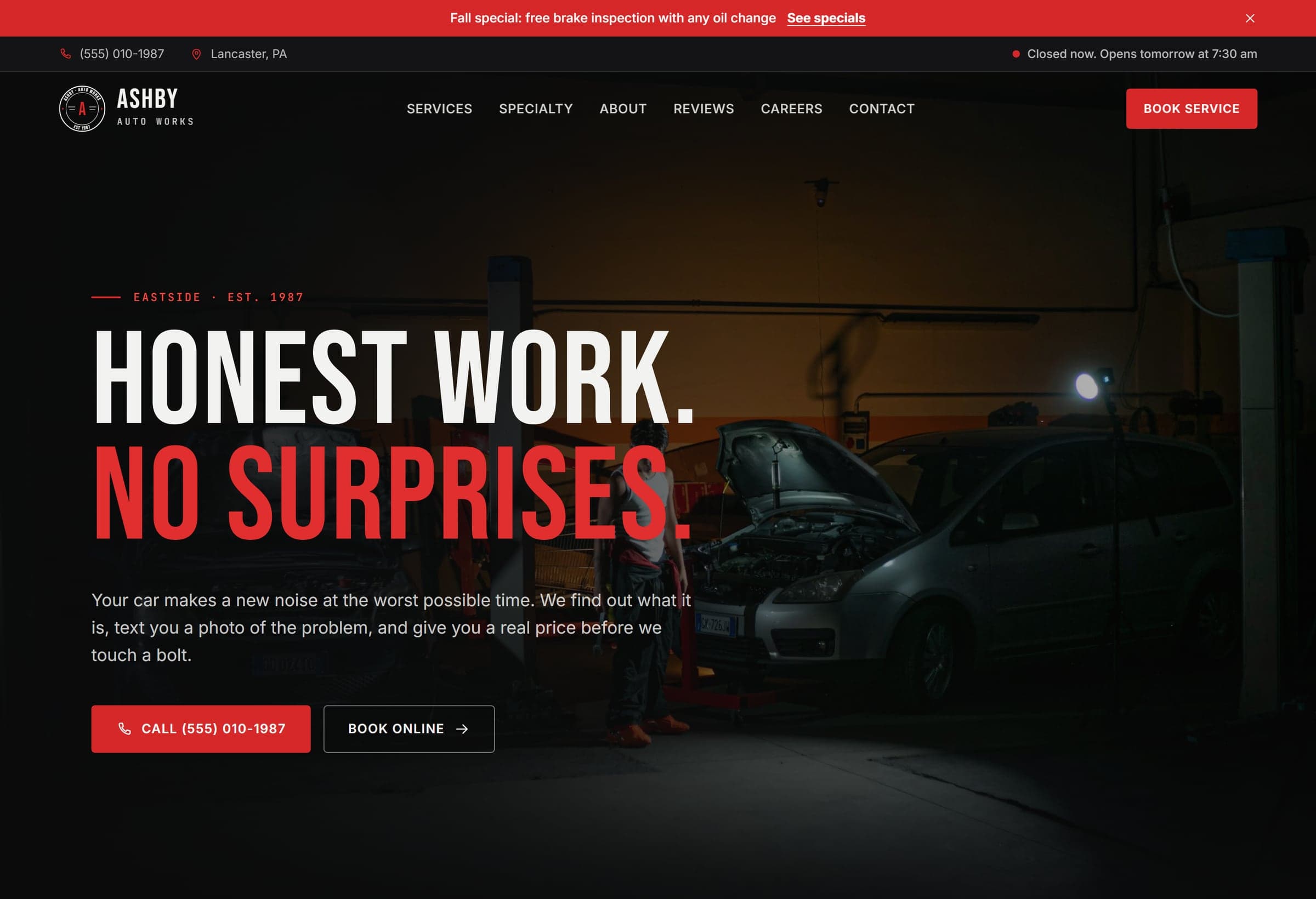 Preview of Ashby Auto Works fictional concept website