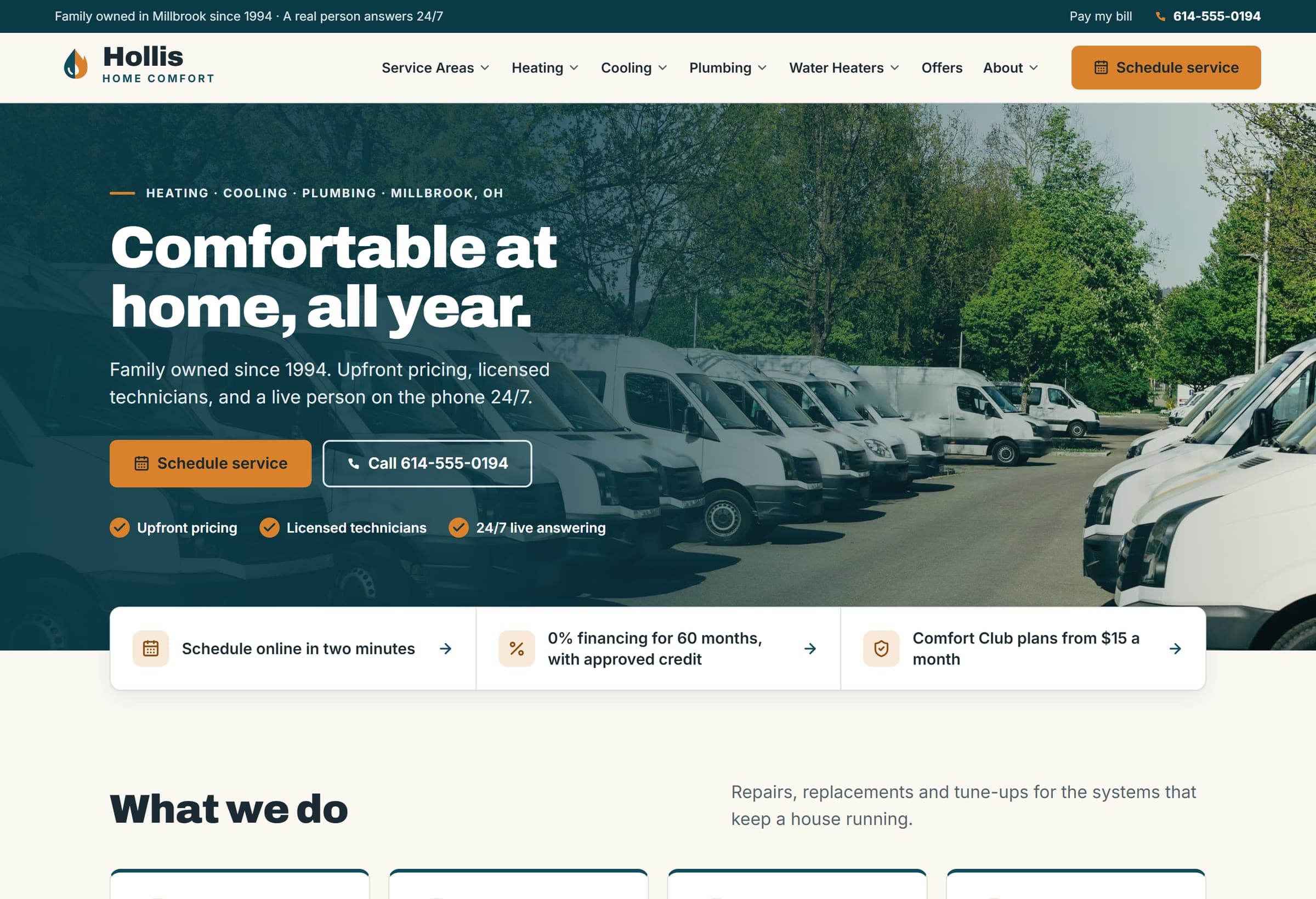 Preview of Hollis Home Comfort fictional concept website